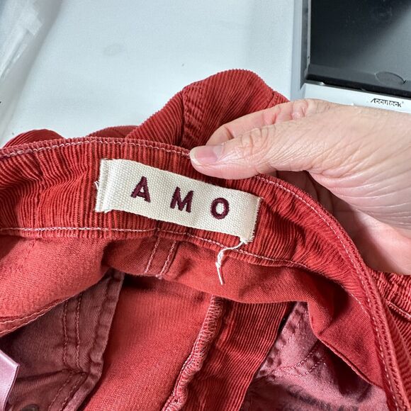 AMO The Chloe Rust Red Corduroy Straight Leg Crop Pant Trousers Washed Red 26 - Picture 8 of 14